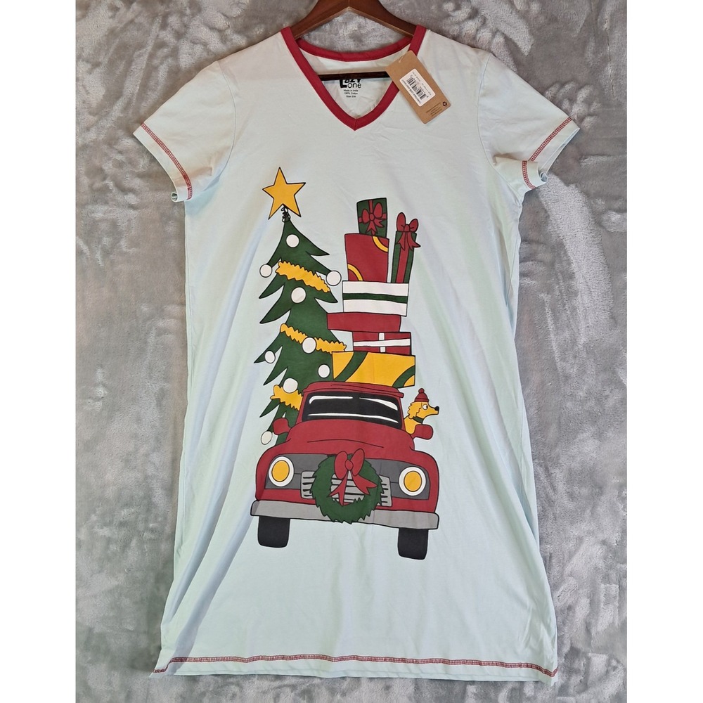 Lazy One NWT Nightshirt Size S/M Christmas Truck Tree Sleepwear V-Neck Nightgown